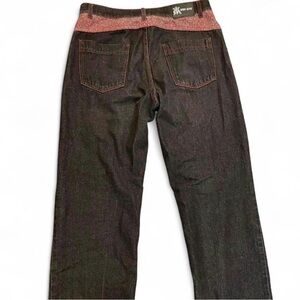 Red Ape Vintage Y2K Hip Hop Baggy Denim Jeans Black Red Contrast Stitch Size 34